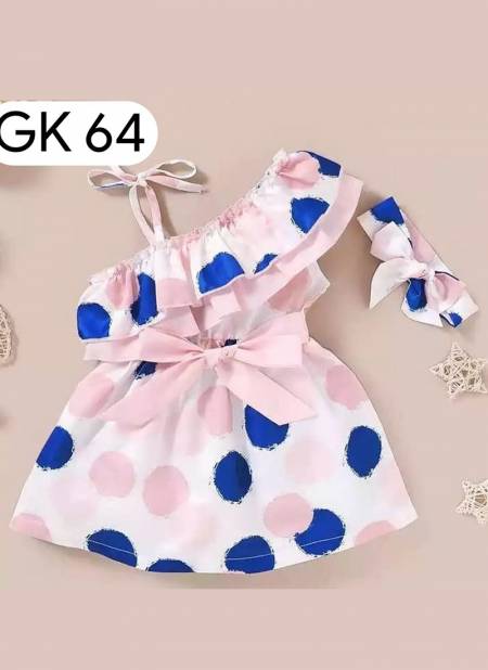 White And Blue Colour GURUKRUPA Girls Fancy Party Wear One Piece Kids Colllection GK-64